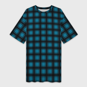 Платье-футболка 3D с принтом Black and blue plaid в Рязани,  |  | black and blue | plaid | plaid pattern | клетка | клетчатый узор | синий | черный | шотландка