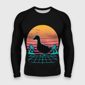 Мужской рашгард 3D с принтом Ретро утка в Рязани,  |  | 80 | 90 | duck | mesh | night | palm trees | retro | sunset | закат | ночь | пальмы | ретро | сансет | сетка | утка