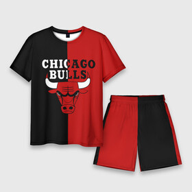 Мужской костюм с шортами 3D с принтом Чикаго Буллз black  red в Рязани,  |  | basketball | chicago bulls | баскетбол | быки | чикаго буллз