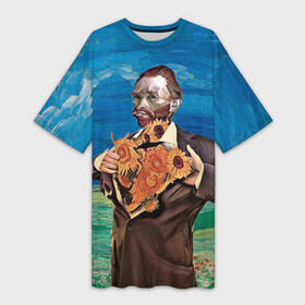 Платье-футболка 3D с принтом Ван Гог портрет с Подсолнухами в Рязани,  |  | Тематика изображения на принте: винсент ван гог | мем | подсолнухи | художник | цветы