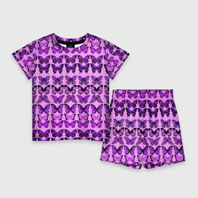 Детский костюм с шортами 3D с принтом Purple butterflies в Рязани,  |  | background | beautiful | colorful | insect | pattern | wings | бабочки | красивый | красочные | крылья | насекомое | узор | фиолетовый | фон