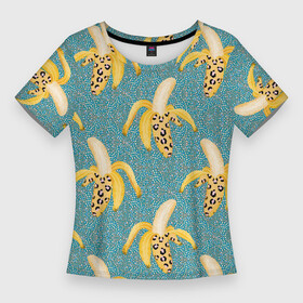 Женская футболка 3D Slim с принтом Леопардовый банан паттерн в Рязани,  |  | Тематика изображения на принте: банан | бананы | еда | леопардовый принт | паттерн | прикольный принт | фрукты
