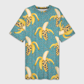 Платье-футболка 3D с принтом Леопардовый банан паттерн в Рязани,  |  | Тематика изображения на принте: банан | бананы | еда | леопардовый принт | паттерн | прикольный принт | фрукты