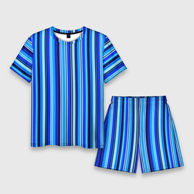 Мужской костюм с шортами 3D с принтом Сине голубые полосы в Рязани,  |  | blue | dark blue | pattern | striped | stripes | полосатый | полосы | узор