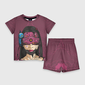 Детский костюм с шортами 3D с принтом Кибер девушка в Рязани,  |  | cyberpunk | голова девушки | девушка | кибер | робот | фантастика