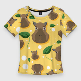 Женская футболка 3D Slim с принтом Капибары паттерн в Рязани,  |  | capybara | patern | pattern | грызун | грызуны | капибара | капибары | патерн | паттерн