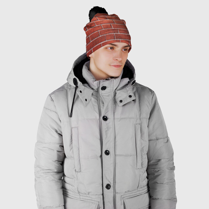 Шапка 3D c помпоном Красный кирпич фото