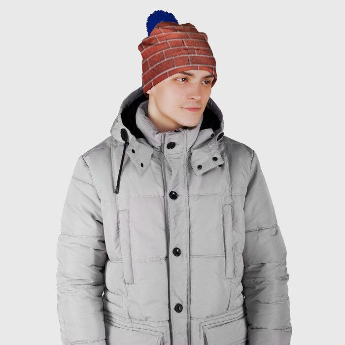 Шапка 3D c помпоном Красный кирпич фото