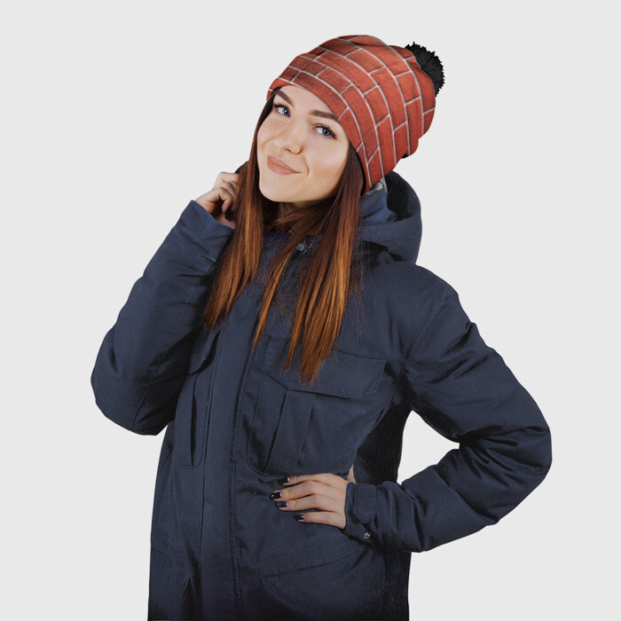 Шапка 3D c помпоном Красный кирпич фото