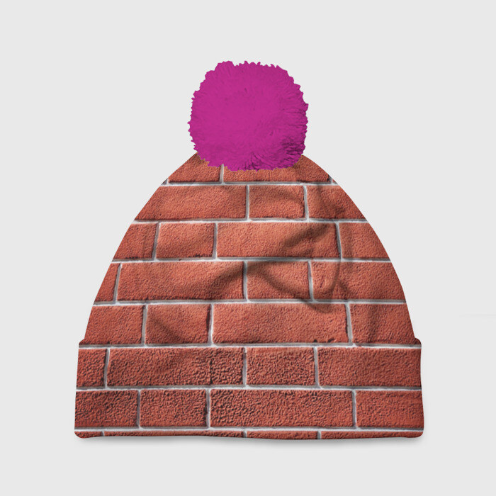 Шапка 3D c помпоном Красный кирпич фото