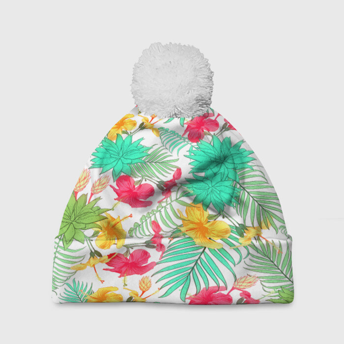 Шапка 3D c помпоном Tropical pattern фото
